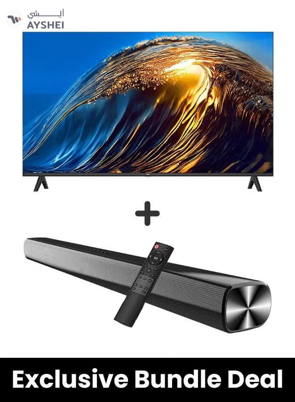 TCL 32 Inch HD Smart TV & Soundbar Bundle – HDR, Ai-CLARITY & Bezel-less Design | Immersive 2-Channel Sound, USB, HDMI, Bluetooth & More 32S4500A+SOUNDBAR black