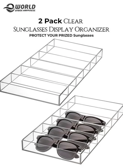 Eworld Pack of 2 Clear Acrylic Sunglasses Display Organizer 6 Slots Eyewear -0