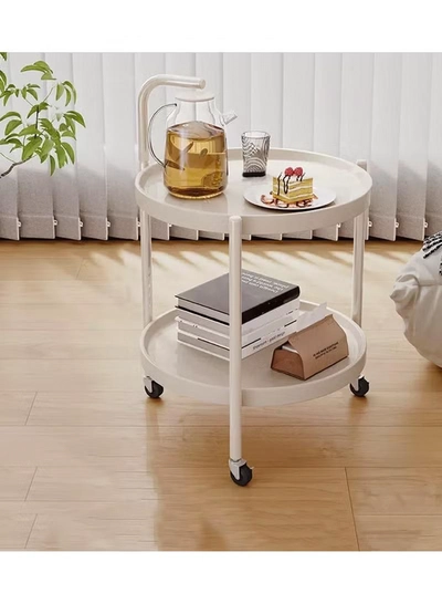DubaiGallery Round Coffee Table with Rolling Wheels, Movable End Table/Bedside Table, 2 Layers Small Trolley for Home Kitchen, Living Room-0
