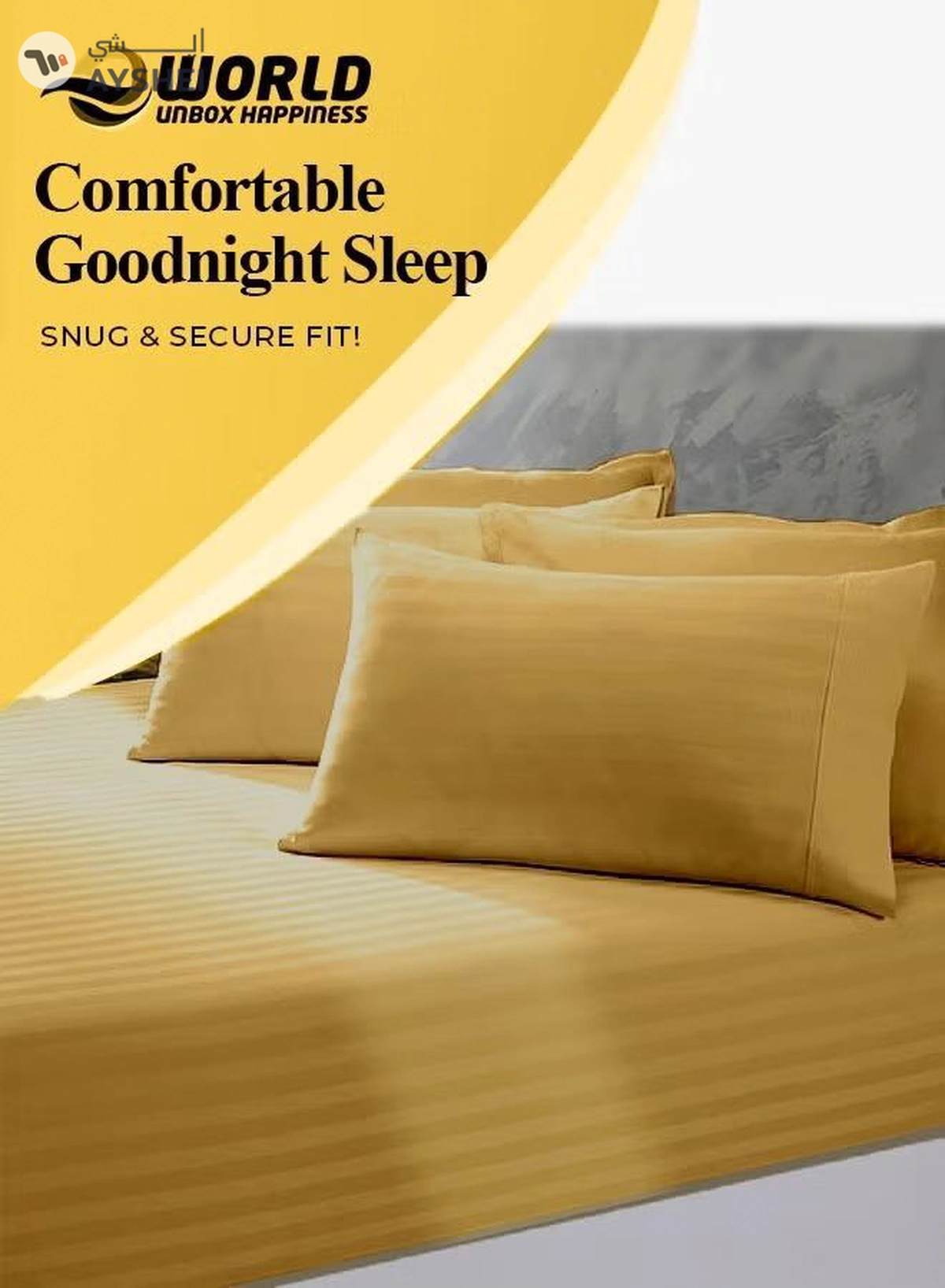Eworld 3 Piece Luxury Gold Striped Bed Sheet Set with 1 Deep Pocket Fitted Sheet and 2 Pillowcases-2-2