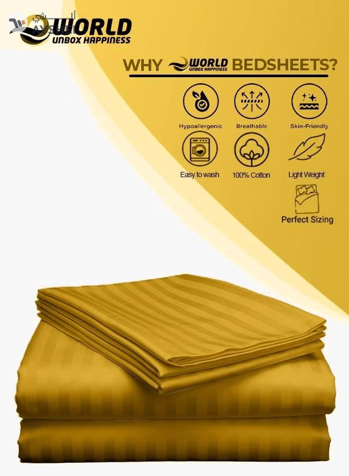 Eworld 3 Piece Luxury Gold Striped Bed Sheet Set with 1 Deep Pocket Fitted Sheet and 2 Pillowcases-3-3