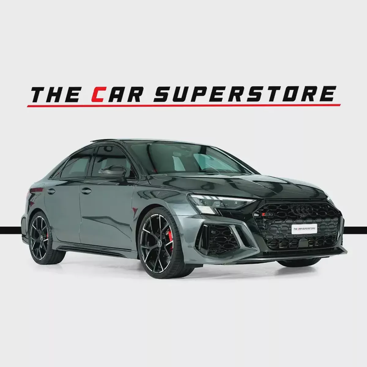 Audi RS3 Sedan-GCC-Daytona Grey Metallic Color-Full Leather Interior-Red Accents-Sports Exhaust