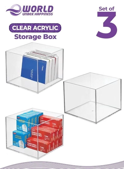 Eworld Set of 3 Clear Stackable Plastic Storage Containers, Perfect for Cabinets, Drawers, Desks-0