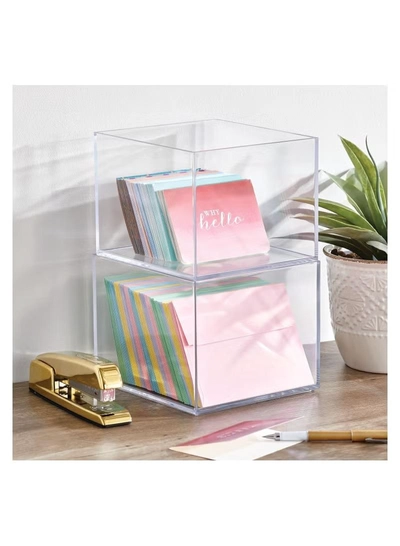 Eworld Set of 3 Clear Stackable Plastic Storage Containers, Perfect for Cabinets, Drawers, Desks-3