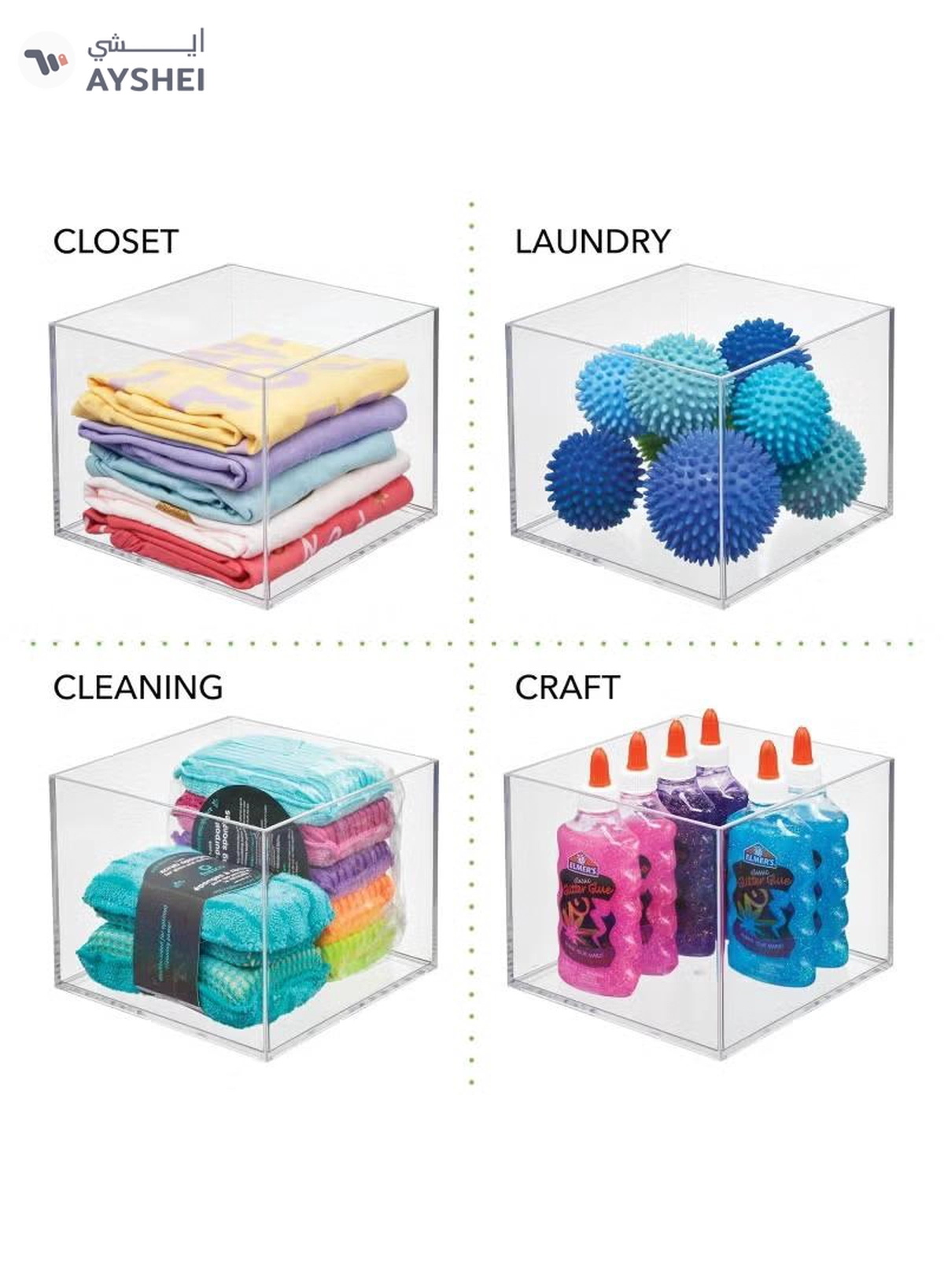 Eworld Set of 3 Clear Stackable Plastic Storage Containers, Perfect for Cabinets, Drawers, Desks-2-2
