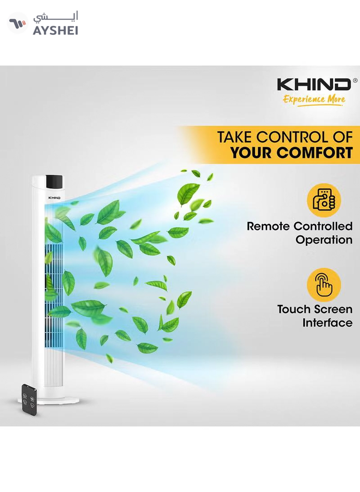 KHIND Tower Fan With Remote Control FD351R White-3-3