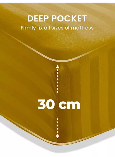 4-Piece Luxury Gold Striped Bedding Set Includes 1 Regular Bedsheet, 1 Fitted Bed Sheet, and 2 Pillow Cases for Ultimate Hotel-Inspired Sophistication in King, Queen and Single Sizes-1