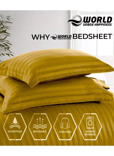 4-Piece Luxury Gold Striped Bedding Set Includes 1 Regular Bedsheet, 1 Fitted Bed Sheet, and 2 Pillow Cases for Ultimate Hotel-Inspired Sophistication in King, Queen and Single Sizes-2