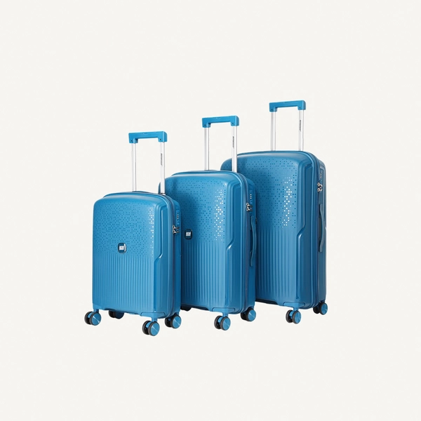 British Tourister 3 Piece Polypropylene Hard Side Spinner Luggage Trolley Set 20/24/28 Inch - Peacock Blue