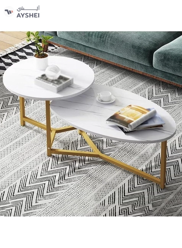 DubaiGallery Round Nesting Coffee Table Set of 2 Stacking Coffee Table Living Room Round Nested End Table Side Table Look Density board Sofa Side Nest of Tables Metal Frame Home Decor Sets