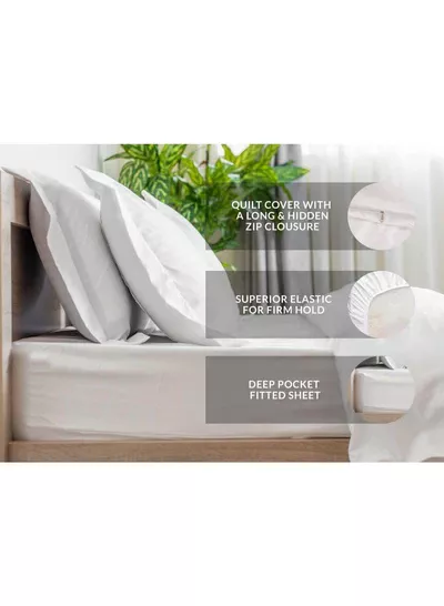 6-Piece Premium King Size Bedding Set, White Striped Design and High-Quality Cotton Hotel Luxury Bedsheet, Soft Quilt Cover and Pillowcases-1