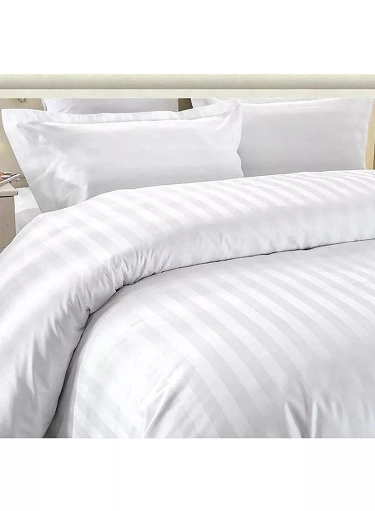 6-Piece Premium King Size Bedding Set, White Striped Design and High-Quality Cotton Hotel Luxury Bedsheet, Soft Quilt Cover and Pillowcases-3-3