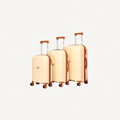 British Tourister 3 Piece Polypropylene Hard Side Spinner Luggage Trolley Set 20/24/28 Inch - Beige-0