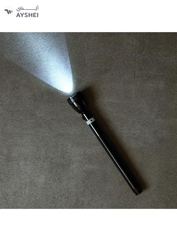 GEEPAS Rechargeable LED Flashlight (Torch Light) with Aircraft Grade Aluminum Body, Hyper Bright Cool Bright Microchip LED, High Power Long Distance Torch, Night Glow Rubber Ring Black 49x49x360mm