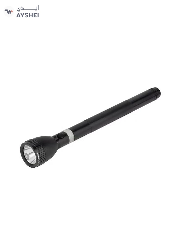 GEEPAS Rechargeable LED Flashlight (Torch Light) with Aircraft Grade Aluminum Body, Hyper Bright Cool Bright Microchip LED, High Power Long Distance Torch, Night Glow Rubber Ring Black 49x49x360mm