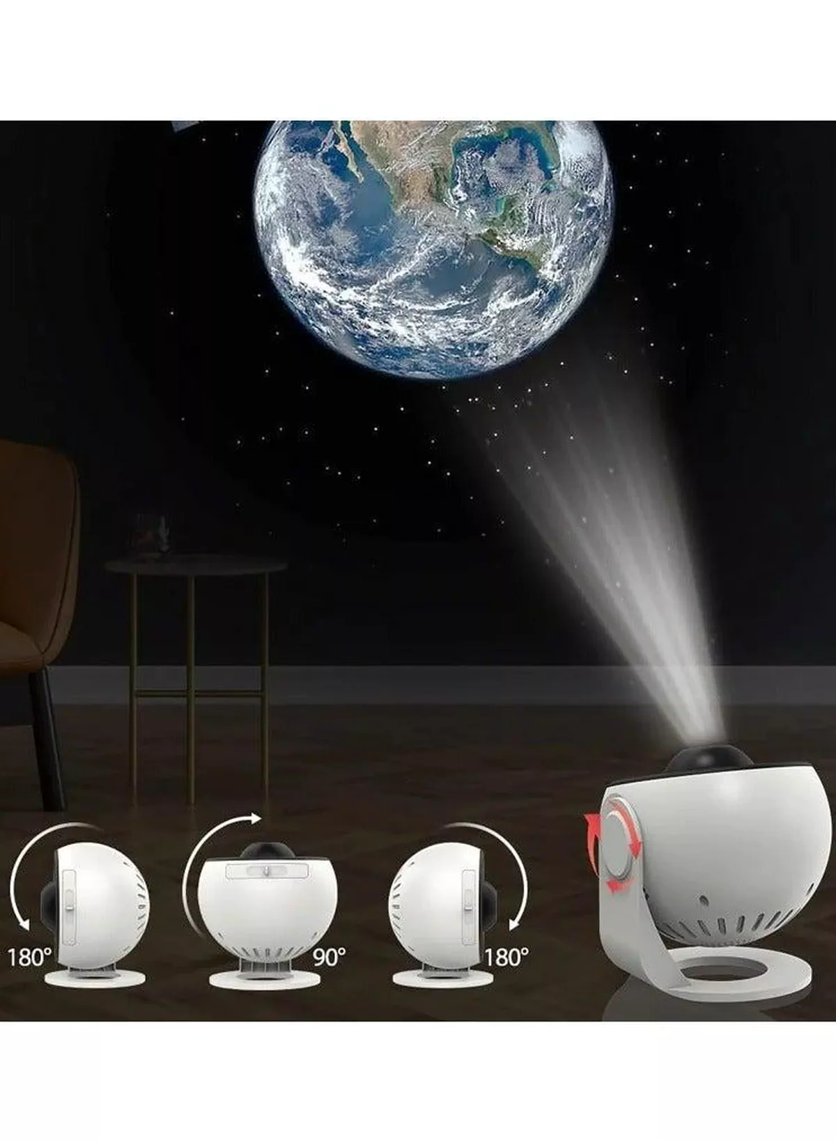 360 Degree Rotating Tabletop Star, Galaxy and Planetarium Projector Featuring Large Projection Area with 4K Replaceable 12 Discs, Ideal Night Light Show for Kids and Adults in White-3-3