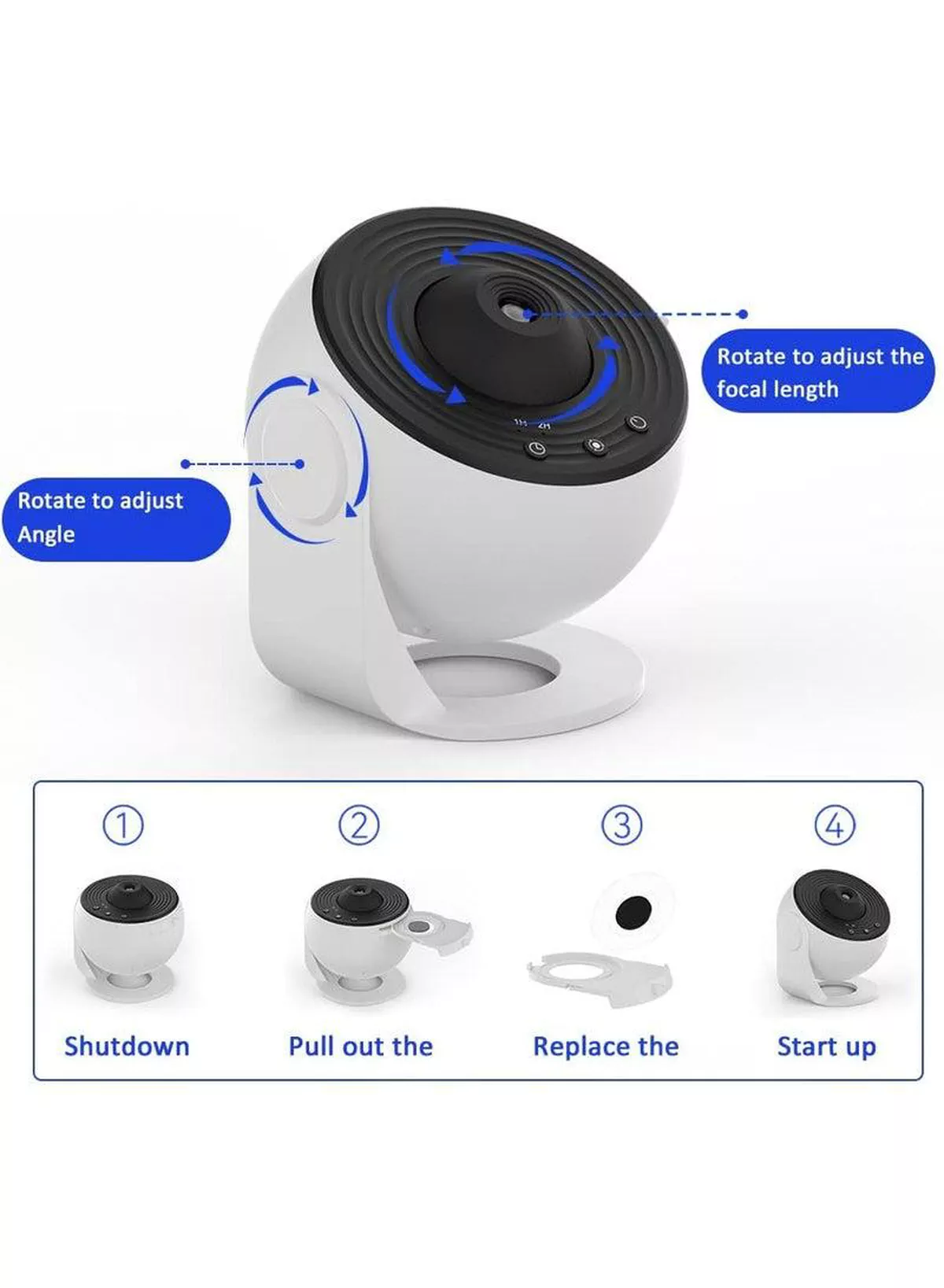 360 Degree Rotating Tabletop Star, Galaxy and Planetarium Projector Featuring Large Projection Area with 4K Replaceable 12 Discs, Ideal Night Light Show for Kids and Adults in White-4-4