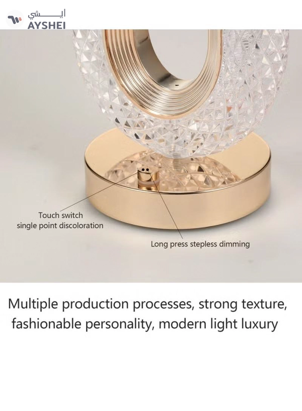 Yuwell Crystal Table Lamp Rose Diamond Touch Lamp With USB 3 Color Crystal LED Light 3 Light Intensities Tactile Switch