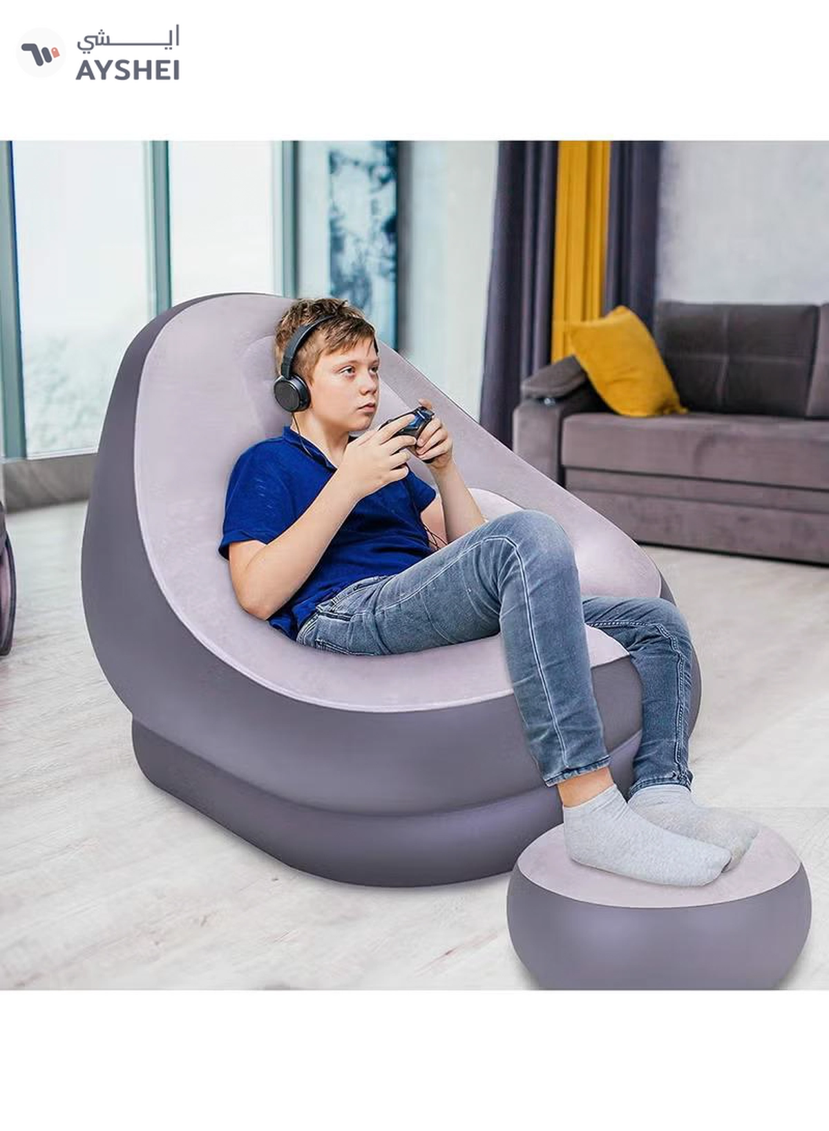DubaiGallery Inflatable lounge chair with Extra foot mat, multi-function purpose with air pump 2-in-1 air nozzle design makes it inflate and deflate quickly-2-2