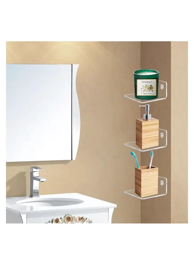 Eworld 7-Ledges Acrylic Adhesive Wall Shelves, Clear Mini Floating Shelf with Smooth Rounded Edges-1