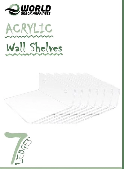 Eworld 7-Ledges Acrylic Adhesive Wall Shelves, Clear Mini Floating Shelf with Smooth Rounded Edges-0