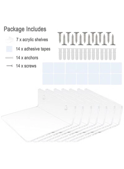 Eworld 7-Ledges Acrylic Adhesive Wall Shelves, Clear Mini Floating Shelf with Smooth Rounded Edges-3