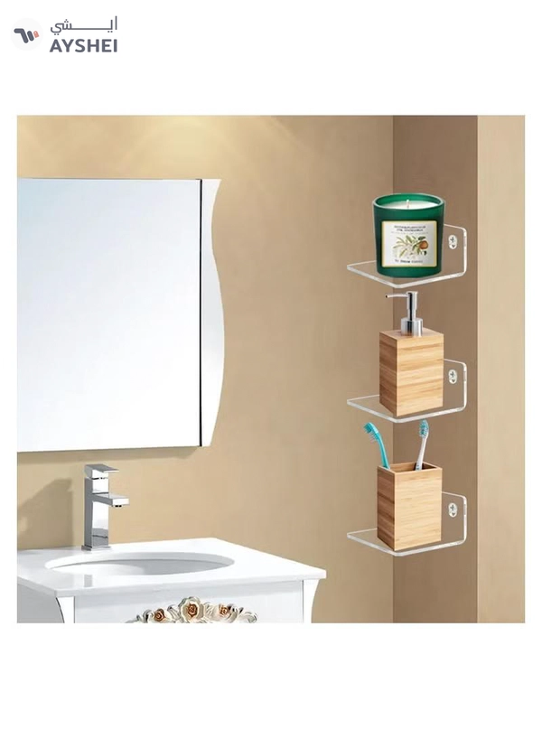 Eworld 7-Ledges Acrylic Adhesive Wall Shelves, Clear Mini Floating Shelf with Smooth Rounded Edges