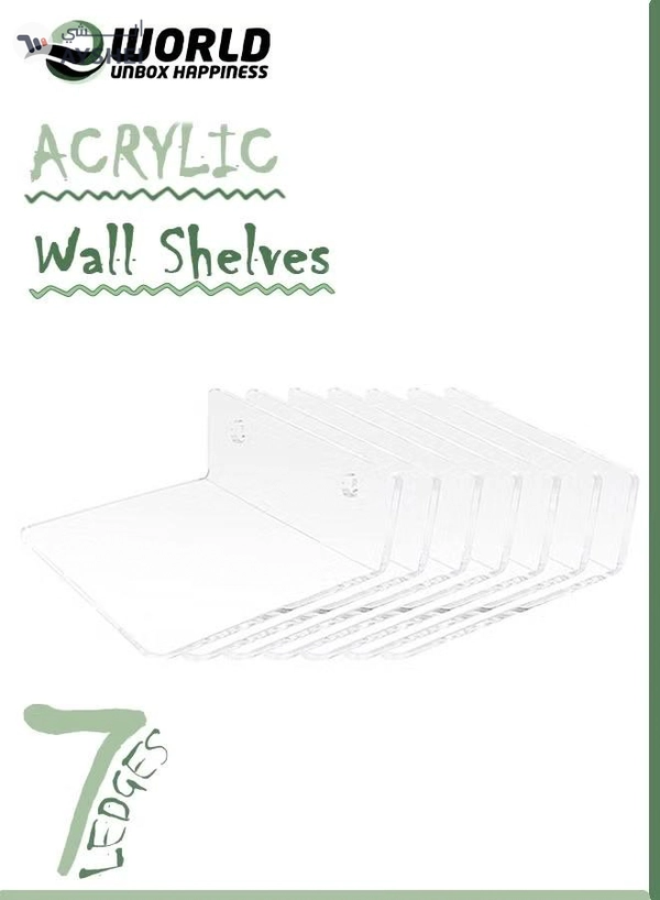 Eworld 7-Ledges Acrylic Adhesive Wall Shelves, Clear Mini Floating Shelf with Smooth Rounded Edges