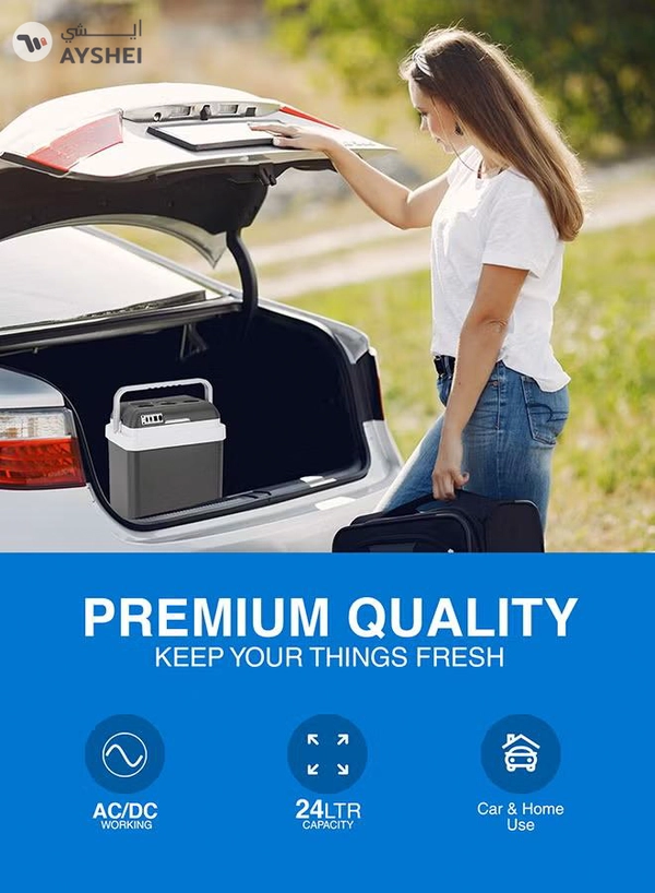 GEEPAS Hot & Cold Car Fridge with AC/DC Working Mode, Suitable for Car and Home Use, Easy to Carry Portable Refrigerator with Durable PP Material Construction GCF63062 Grey & white