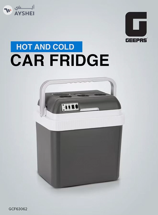 GEEPAS Hot & Cold Car Fridge with AC/DC Working Mode, Suitable for Car and Home Use, Easy to Carry Portable Refrigerator with Durable PP Material Construction GCF63062 Grey & white