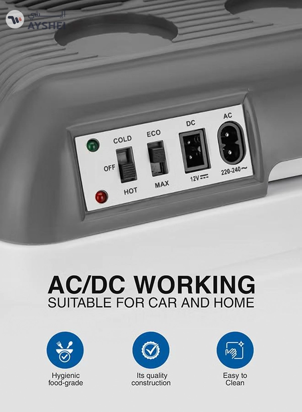 GEEPAS Hot & Cold Car Fridge with AC/DC Working Mode, Suitable for Car and Home Use, Easy to Carry Portable Refrigerator with Durable PP Material Construction GCF63062 Grey & white