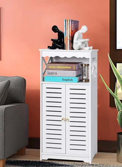 Eworld Free Standing Bathroom Furniture Cabinets with Two Doors and open shelf-2