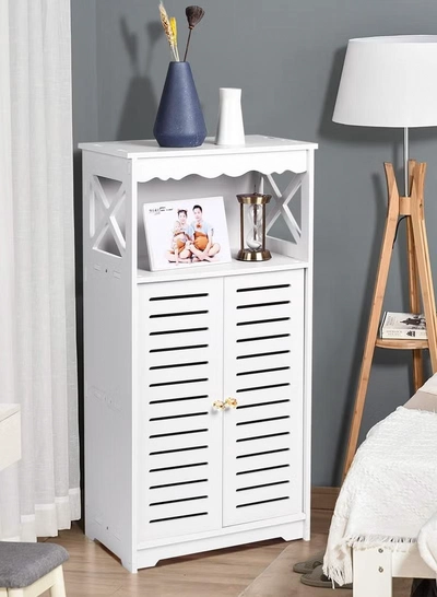Eworld Free Standing Bathroom Furniture Cabinets with Two Doors and open shelf-3
