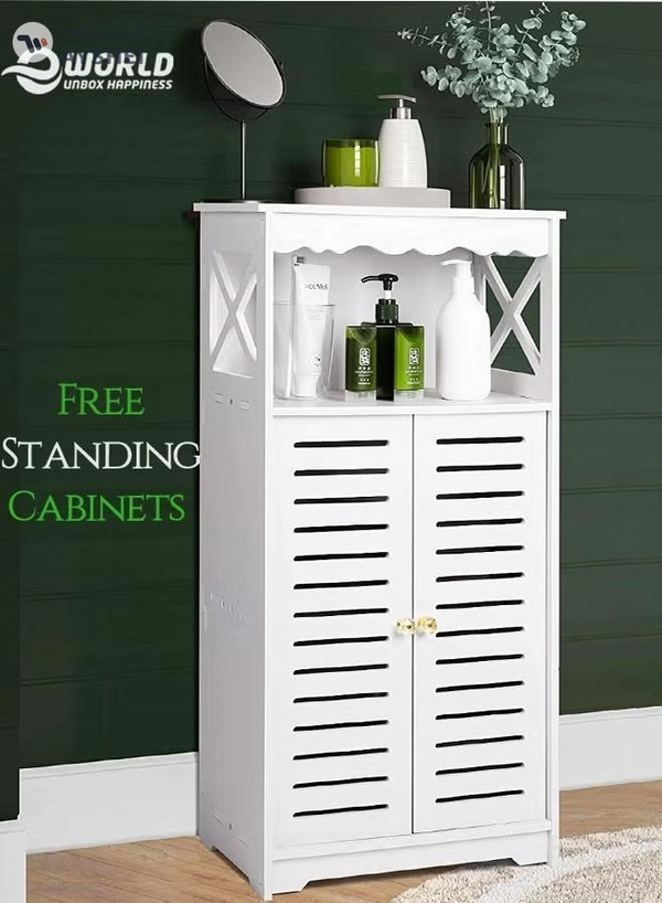 Eworld Free Standing Bathroom Furniture Cabinets with Two Doors and open shelf