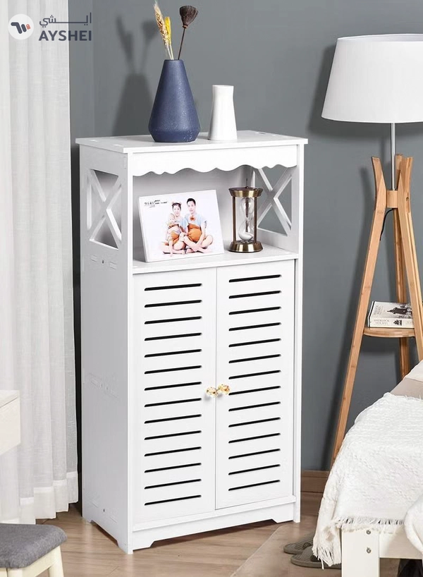 Eworld Free Standing Bathroom Furniture Cabinets with Two Doors and open shelf