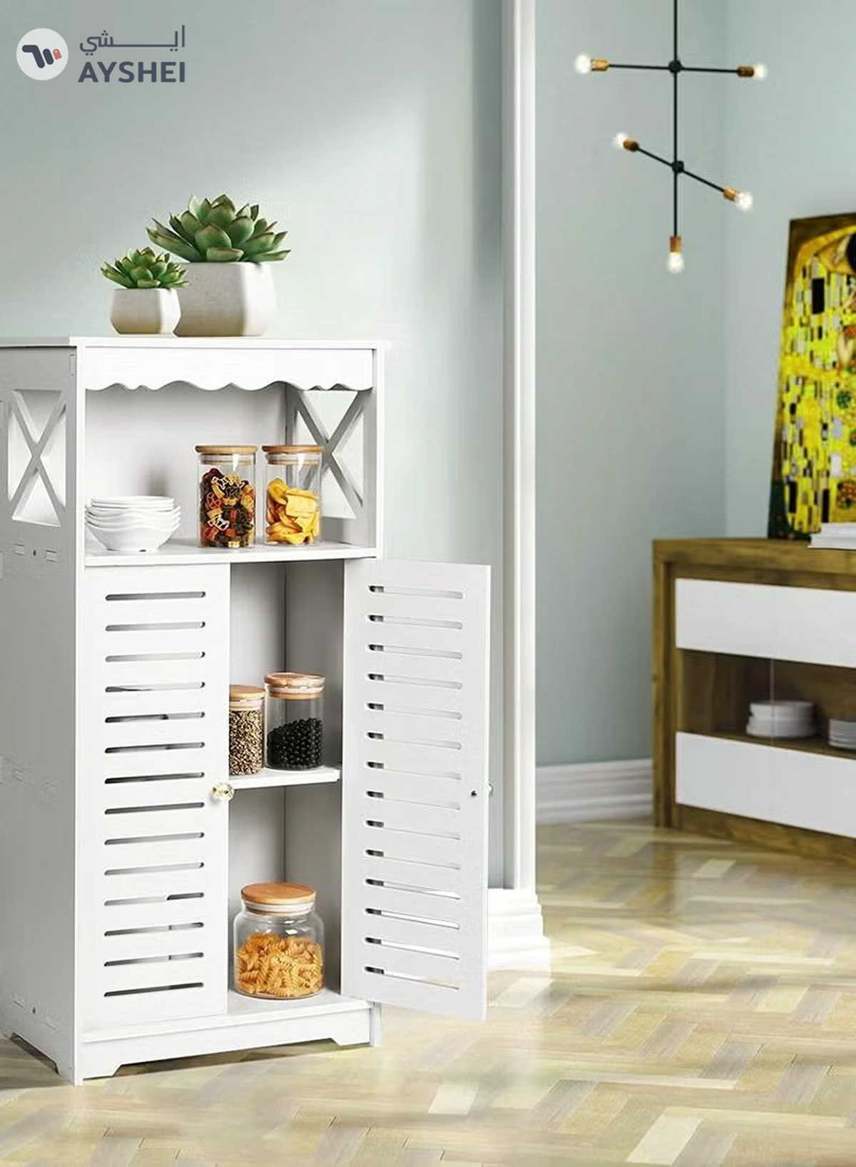 Eworld Free Standing Bathroom Furniture Cabinets with Two Doors and open shelf-4-4
