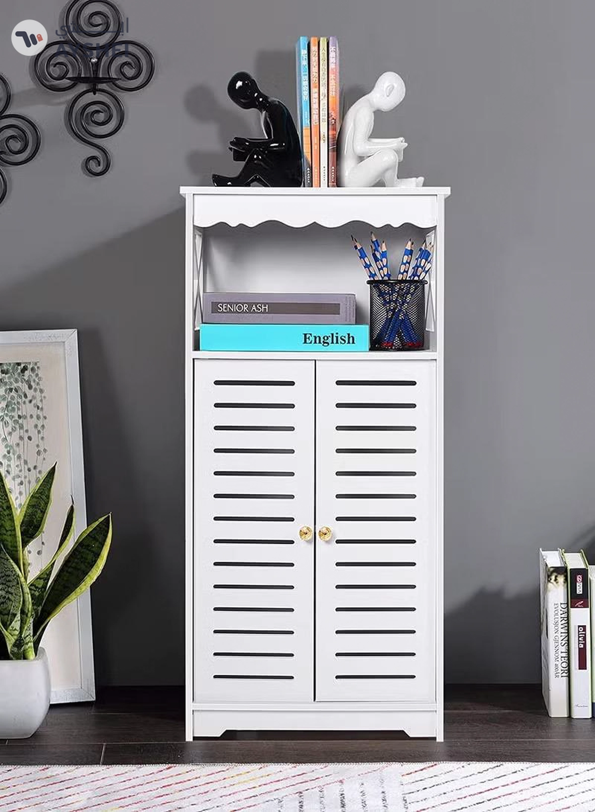 Eworld Free Standing Bathroom Furniture Cabinets with Two Doors and open shelf-5-5