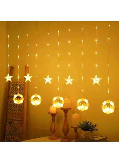 Yuwell 3.5M Ramadan Light For Home Decoration Multimode Operated Decorative Light Ramadan Kareem Star Design Curtain Light Warm White-0