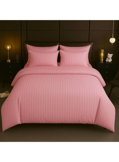 Eworld 6 Piece Premium King Size Bedding Set, Pink Striped Design-1
