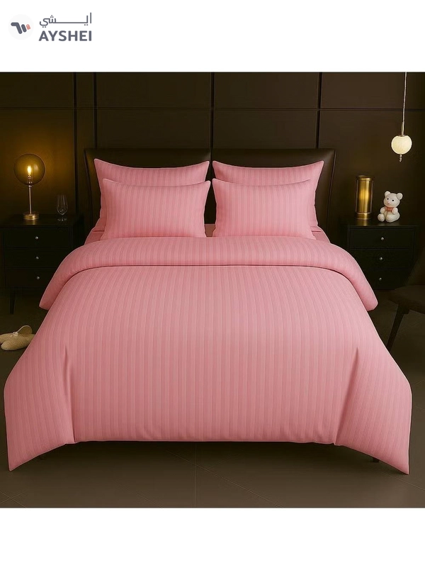 Eworld 6 Piece Premium King Size Bedding Set, Pink Striped Design
