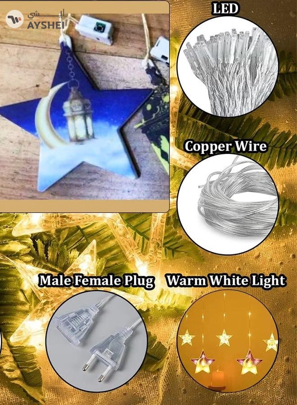 Eworld LED String Lights with 8 Lighting Modes for Eid and Ramadan Decorations