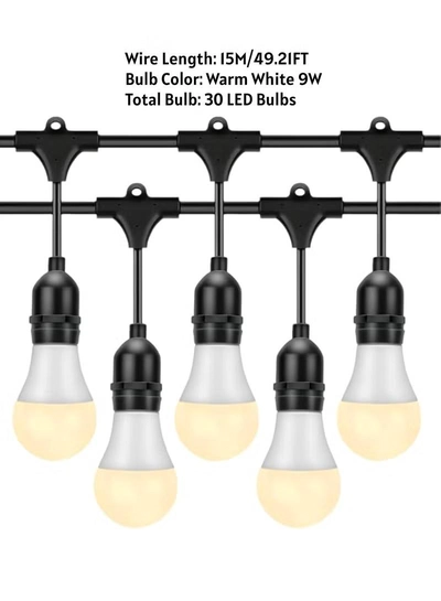Yuwell Outdoor Waterproof IP65 Led String Lights E27 Holder 15 Meter Bulb Holder Wire With 30 LED Bulbs 9W Warm White With EU Plug Solar Bulb Holder For Ramadan Decoration Lights And Outdoor Decoration Light Hanging Light String Wire Ramadan Light For Commercial Patio Garden & Porch Yard-3