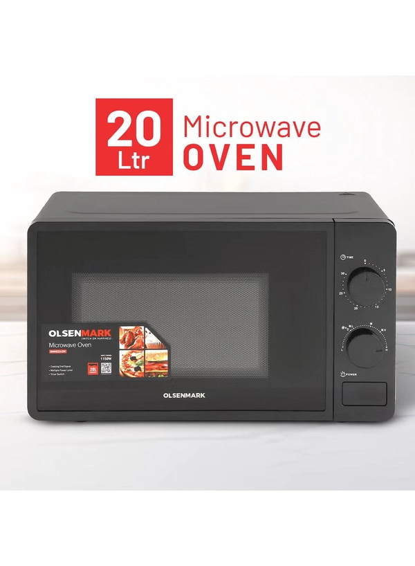 Olsenmark Electric Microwave Oven, 5 Multiple Power Levels with Easy Controls and Cooking End Signal, Perfect for Reheating, Defrosting, Cooking 20 L 1150 W OMMO2343W Black