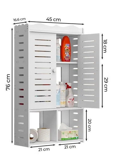 Eworld Premium 3-tier Plastic Wall-Mounted Bathroom Cabinet with Doors-1