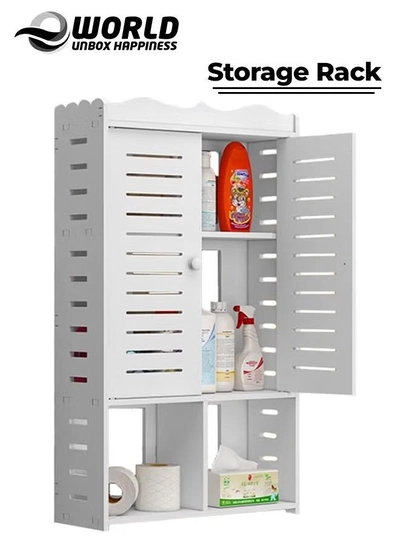Eworld Premium 3-tier Plastic Wall-Mounted Bathroom Cabinet with Doors-0