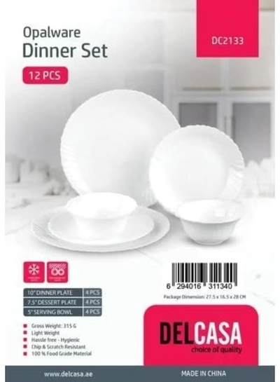 Delcasa DC2133 Opalware Dinner Set 12-Pieces, White-5