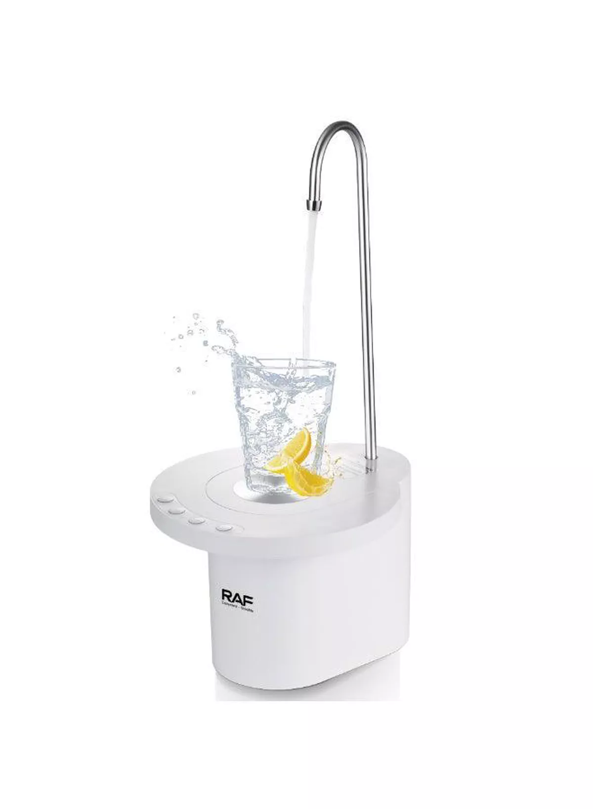 RAF Electric Water Pump R.76000G – Quiet Operation & Easy Cleaning Make everyday hydration easier with this compact electric water pump featuring a low-noise 4W motor, three-speed water outlet, quick-release water function, and easy-to-clean construction for reliable and convenient household operation.