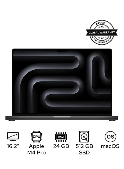 Apple MacBook Pro MX2X3 Liquid XDR Retina 16-Inch Display, M4 Pro Chip 14-Core CPU 20-Core GPU Processor/24GB RAM/512GB SSD/macOS English/Arabic Space Black-0