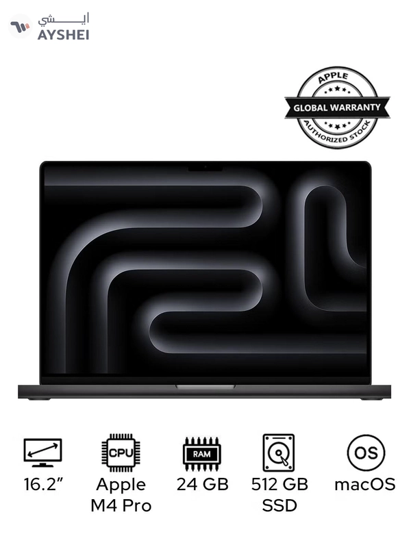 Apple MacBook Pro MX2X3 Liquid XDR Retina 16-Inch Display, M4 Pro Chip 14-Core CPU 20-Core GPU Processor/24GB RAM/512GB SSD/macOS English/Arabic Space Black