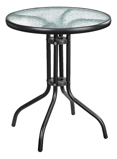 DubaiGallery Outdoor Table Round Patio Dining Table Coffee Table Side Table Garden Table Outdoor Indoor Furniture with Metal Frame and Tempered Water Ripple Glass Top for Garden Backyard Porch Deck-0